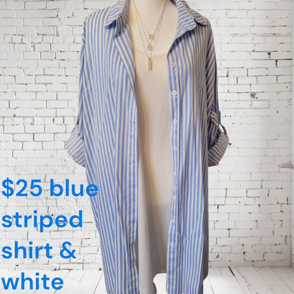 Blue and White Striped Women's Top & Tank